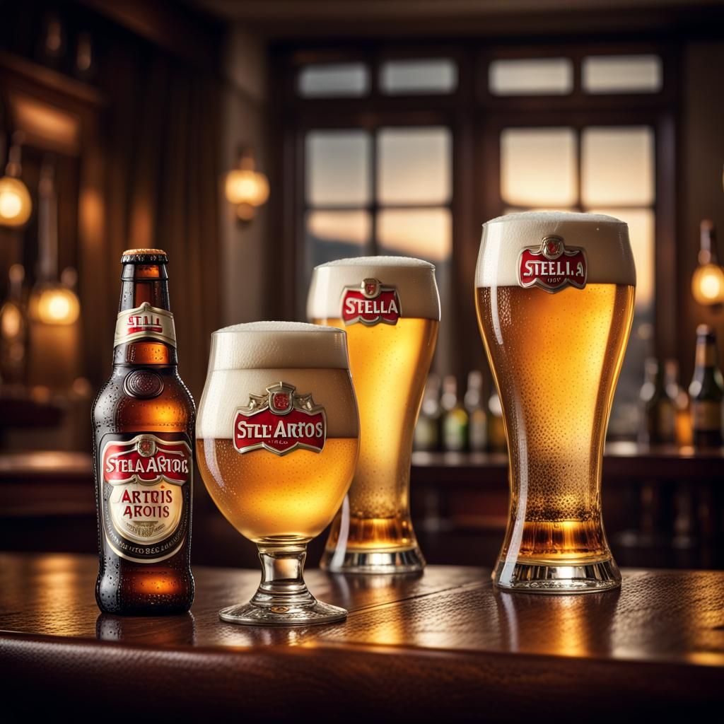 Stella Artois in Hyperrealistic Pub Still Life