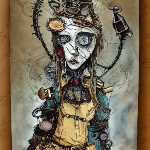 Steampunk Grunge Scene in Pen, Ink, and Watercolor