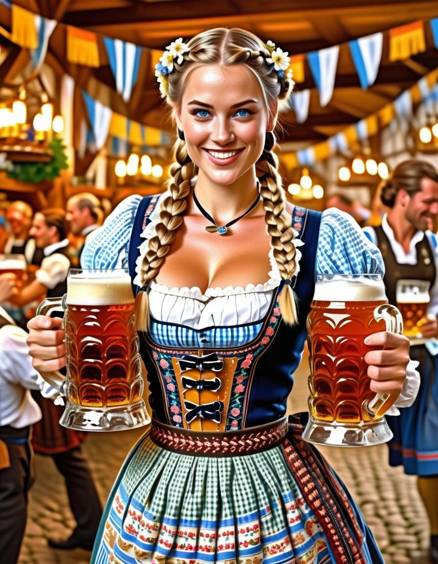 Oktoberfest Waitress Portrait in Romantic Style