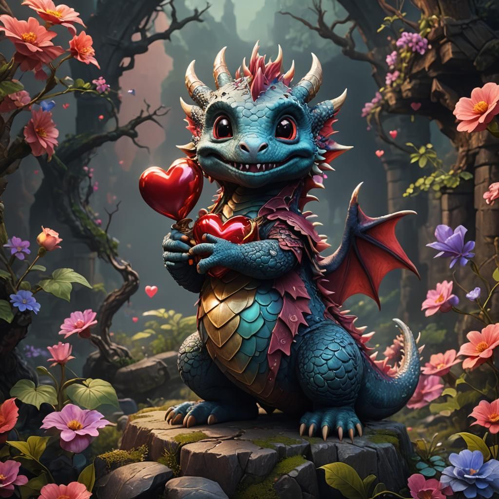 Cute Dragon with Heart: Fantasy Concept Art