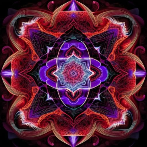 Abstract Red Onion Fractal in Mixed Media