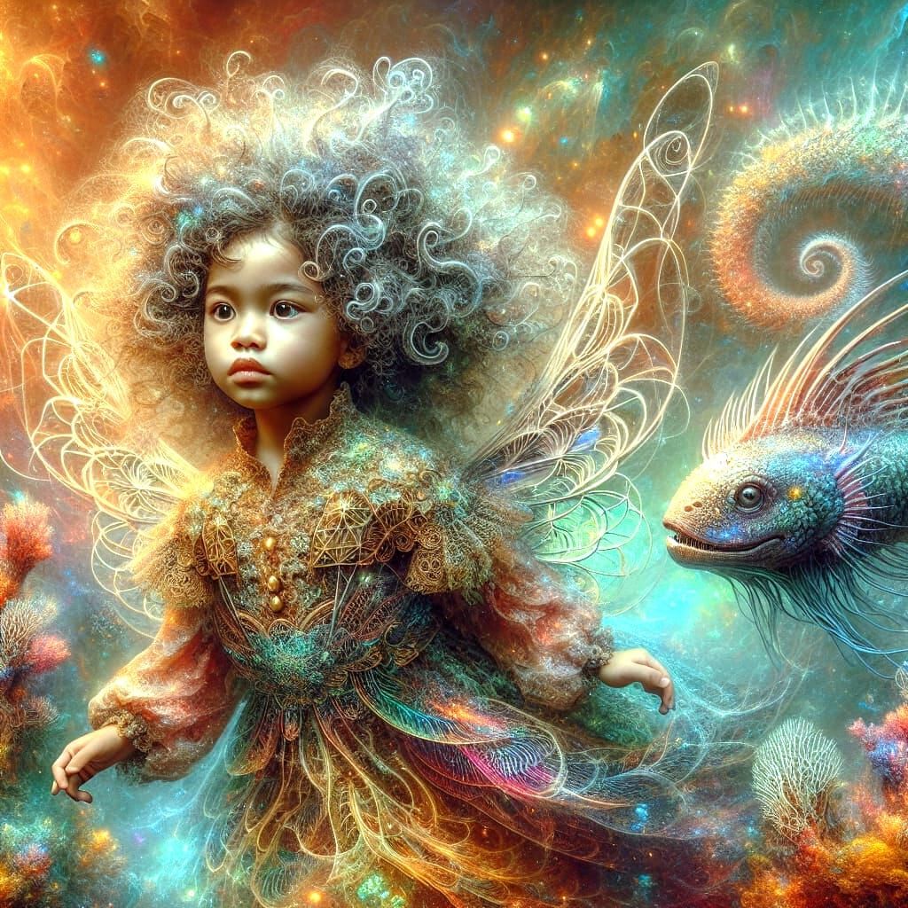 Alien Mermaid Toddler in Surreal Underwater Fantasy