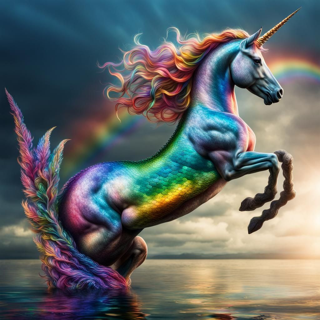 Hyperrealistic Rainbow Unicorn Mermaid