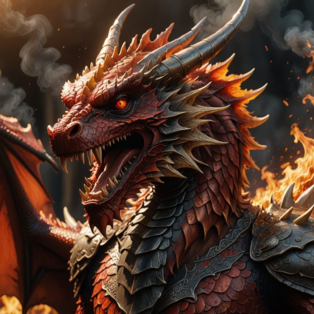 Hyperrealistic Welsh Red Dragon Roaring