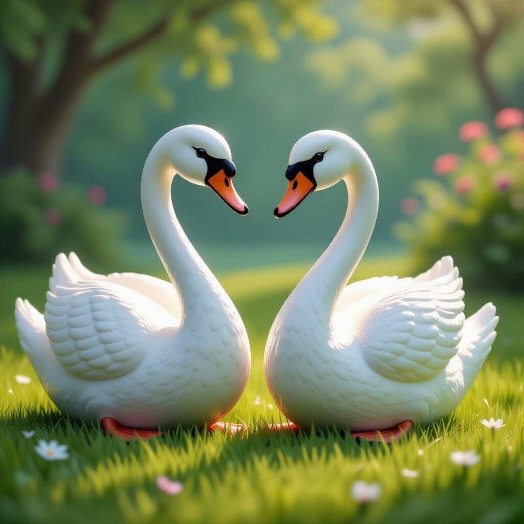 Swan Ornaments in Magical Primitivism Style