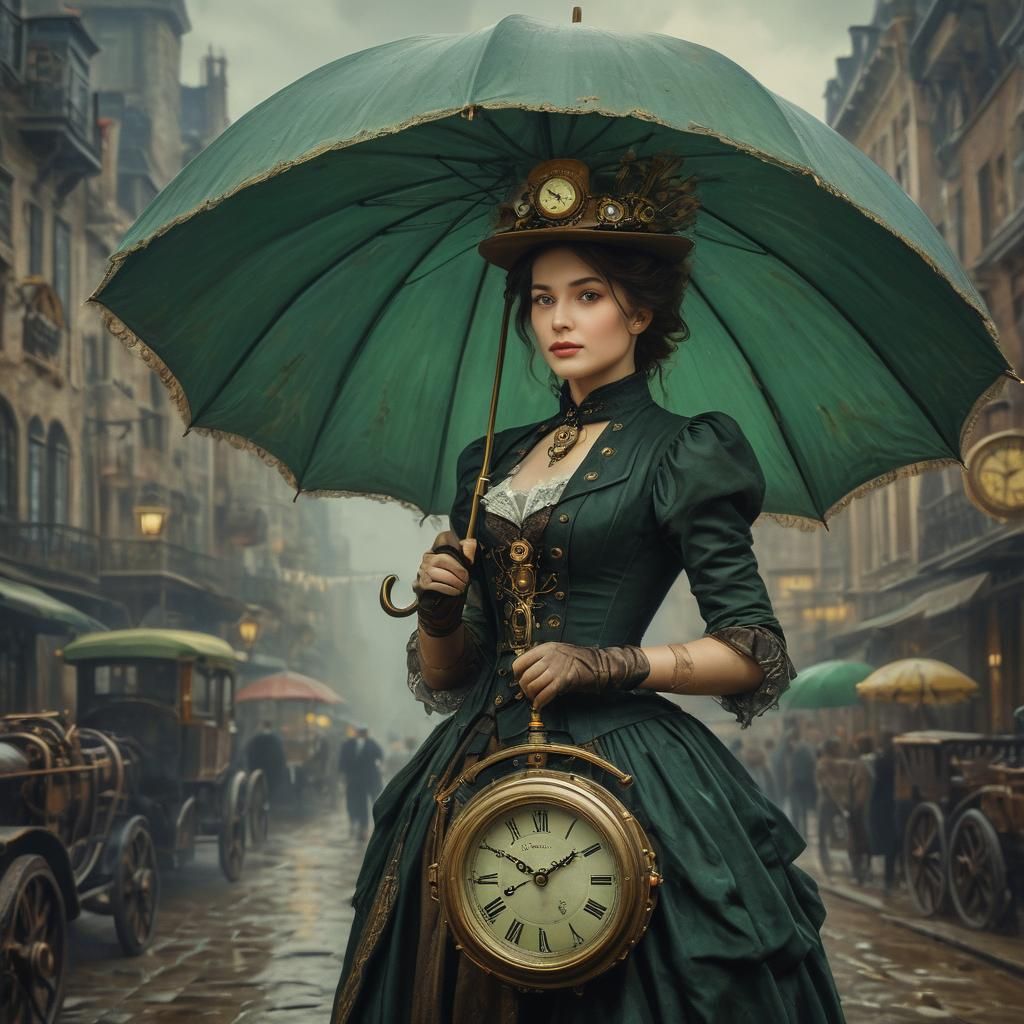 A Timeless Fusion: Steampunk Parasol Elegance in Monet's Vic...