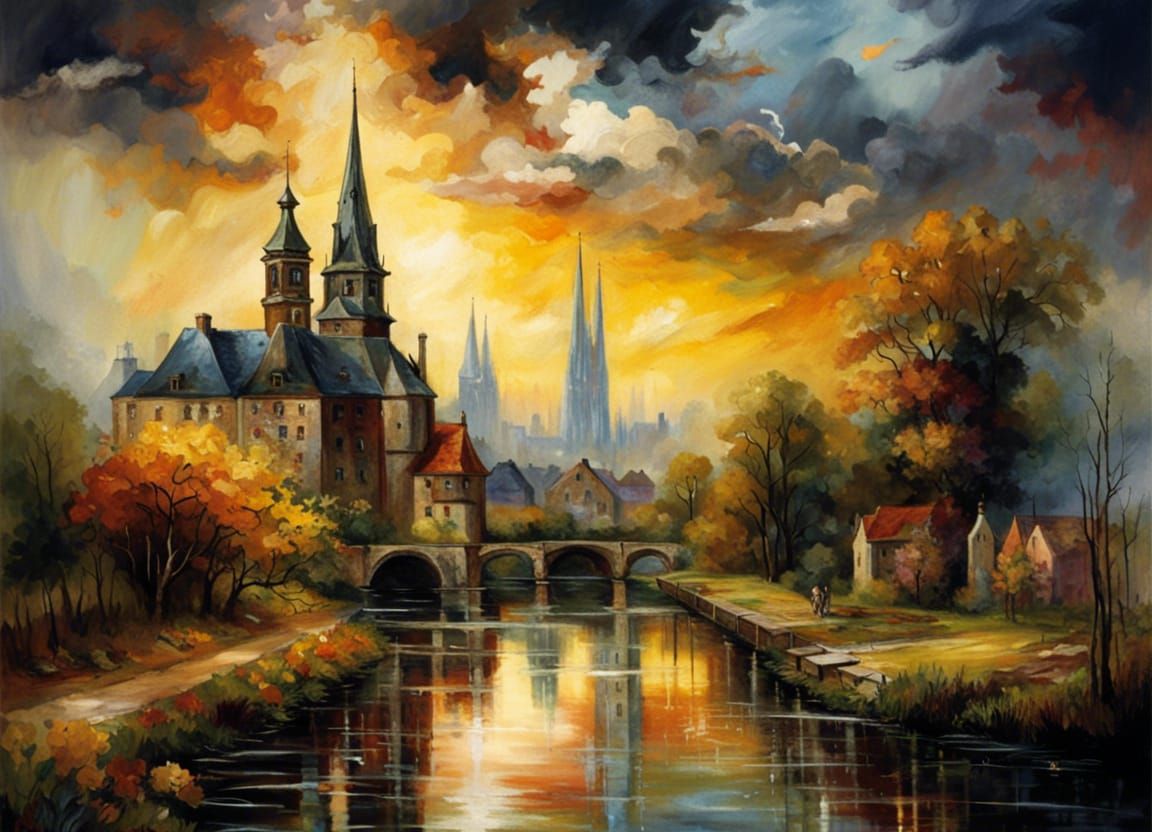 Painting of Sky, City, Clouds, Sunlight Master Artists