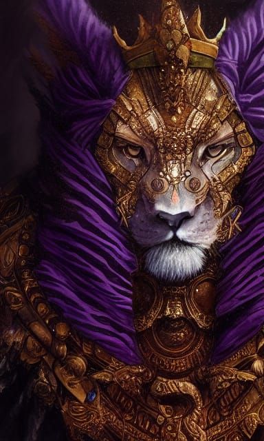 Aetherpunk King in Lion Armor Watercolor Portrait