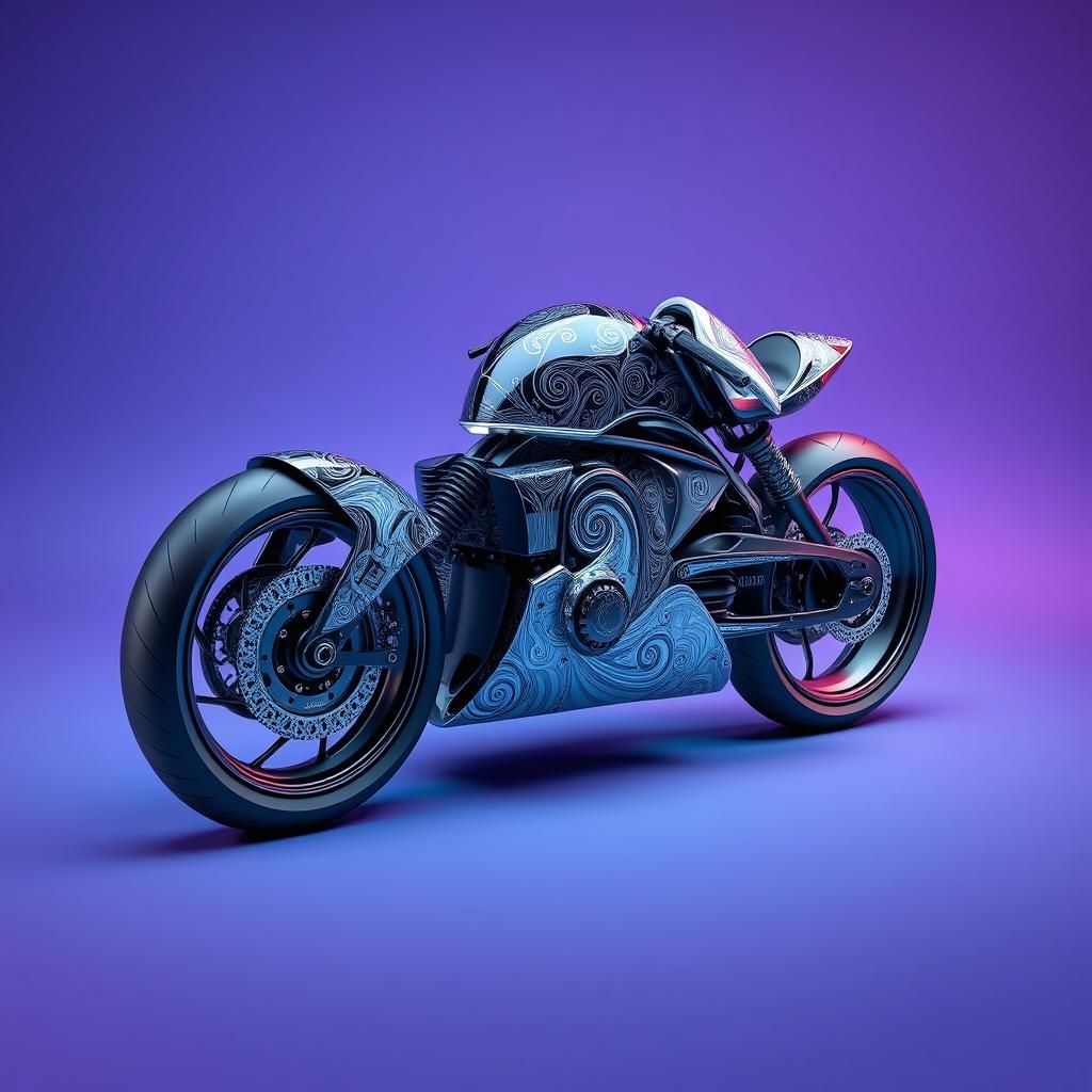 Futuristic Custom Motorcycle with Fractal Vector Art