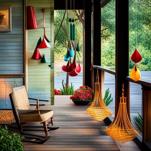Musical Painted Iron Art Installation on Porch