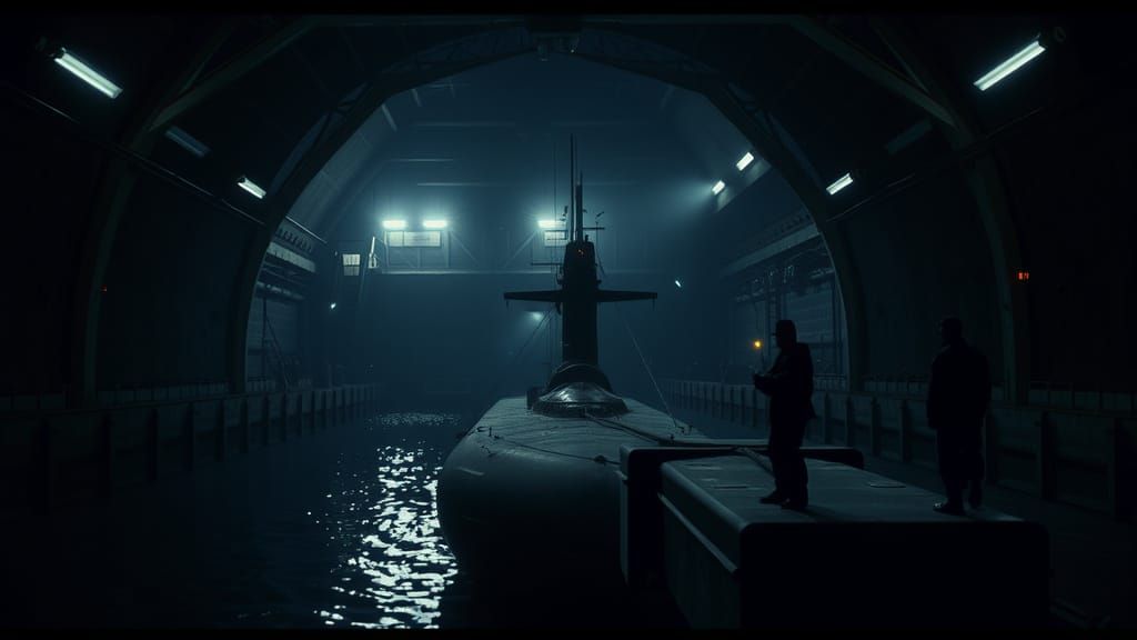 German U-Boat Docked in Fortified Bunker