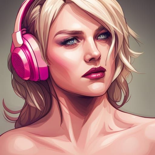 Blonde Girl Portrait with Pink Bra in Artgerm Style
