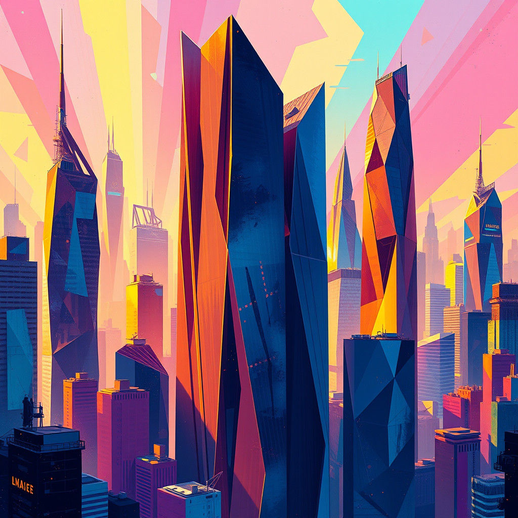 Abstract Metropolis in Faceted Geometric Style