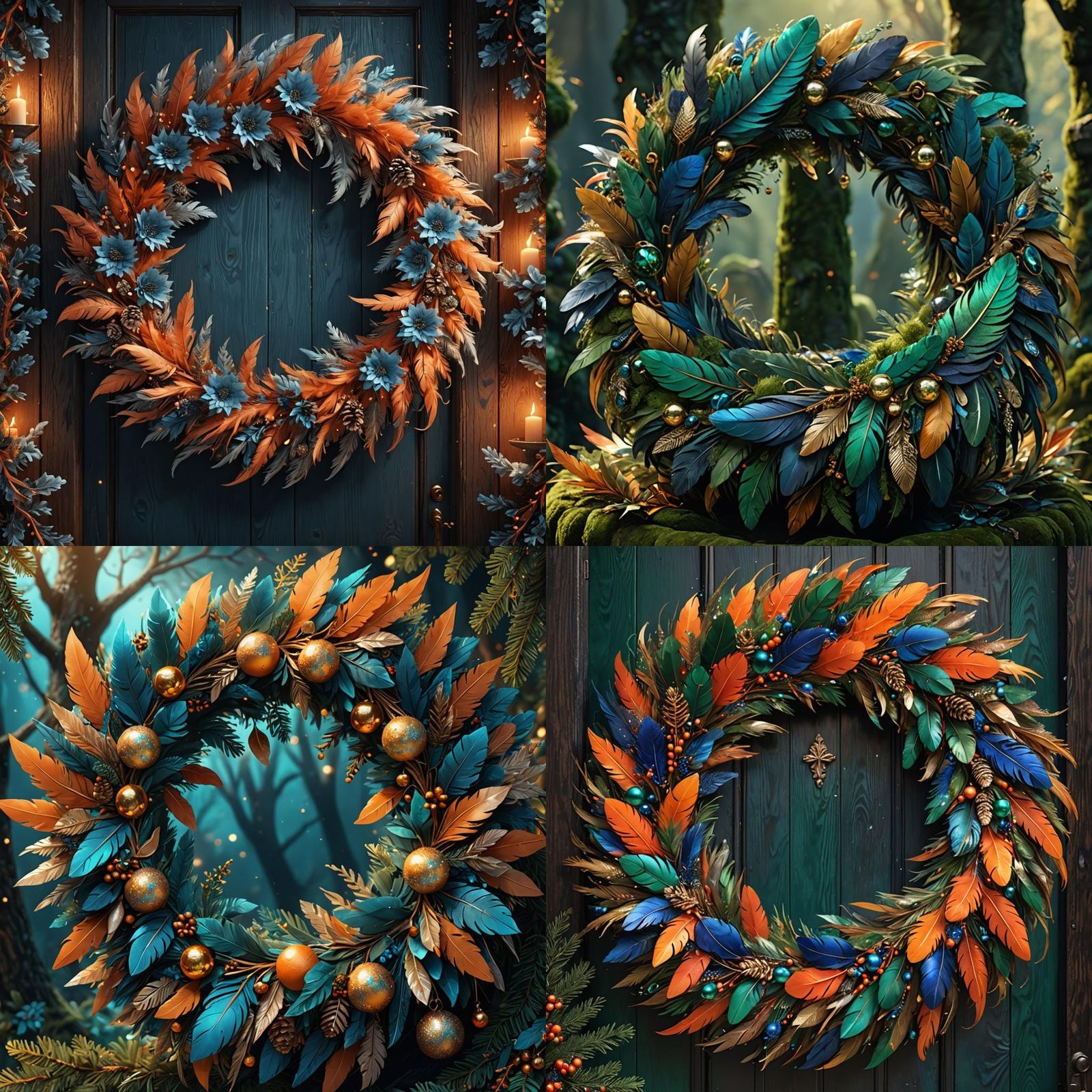 Feathered Xmas Wreath: Detailed Fantasy Art