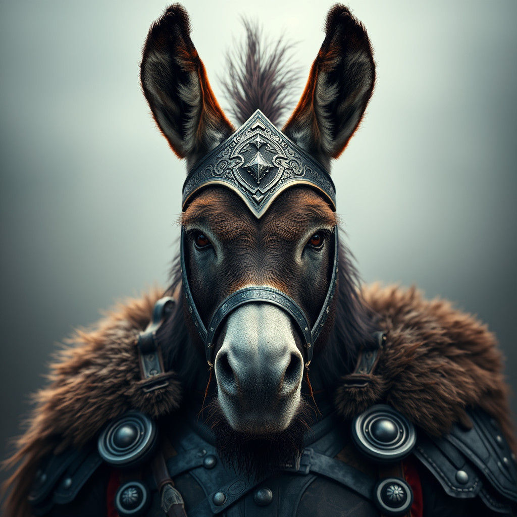Donkey-Viking Hybrid Portrait in Hyperrealistic Style