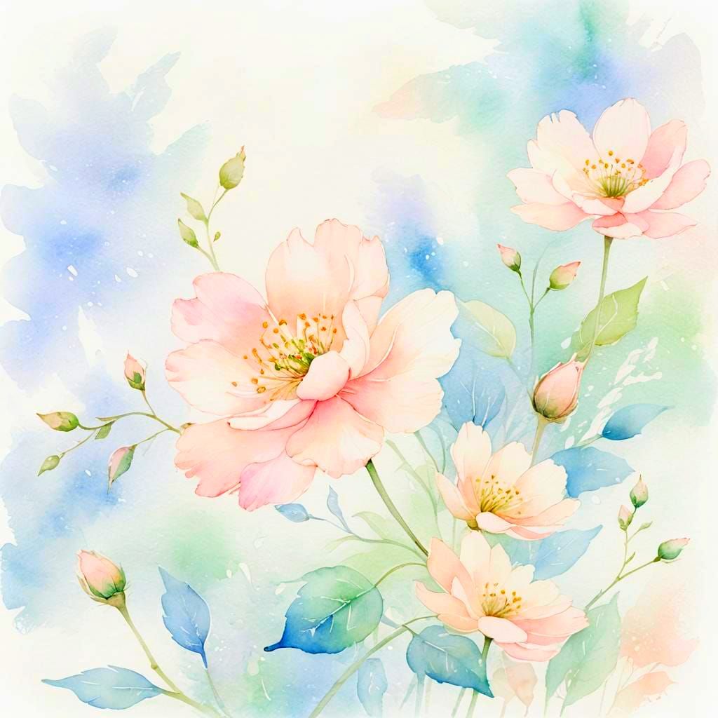 Soft Pastel Flowers in Elegant Watercolor Style