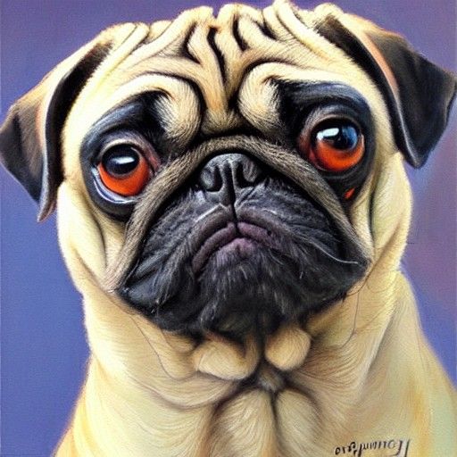 Pug Portrait in Oil Paint Style