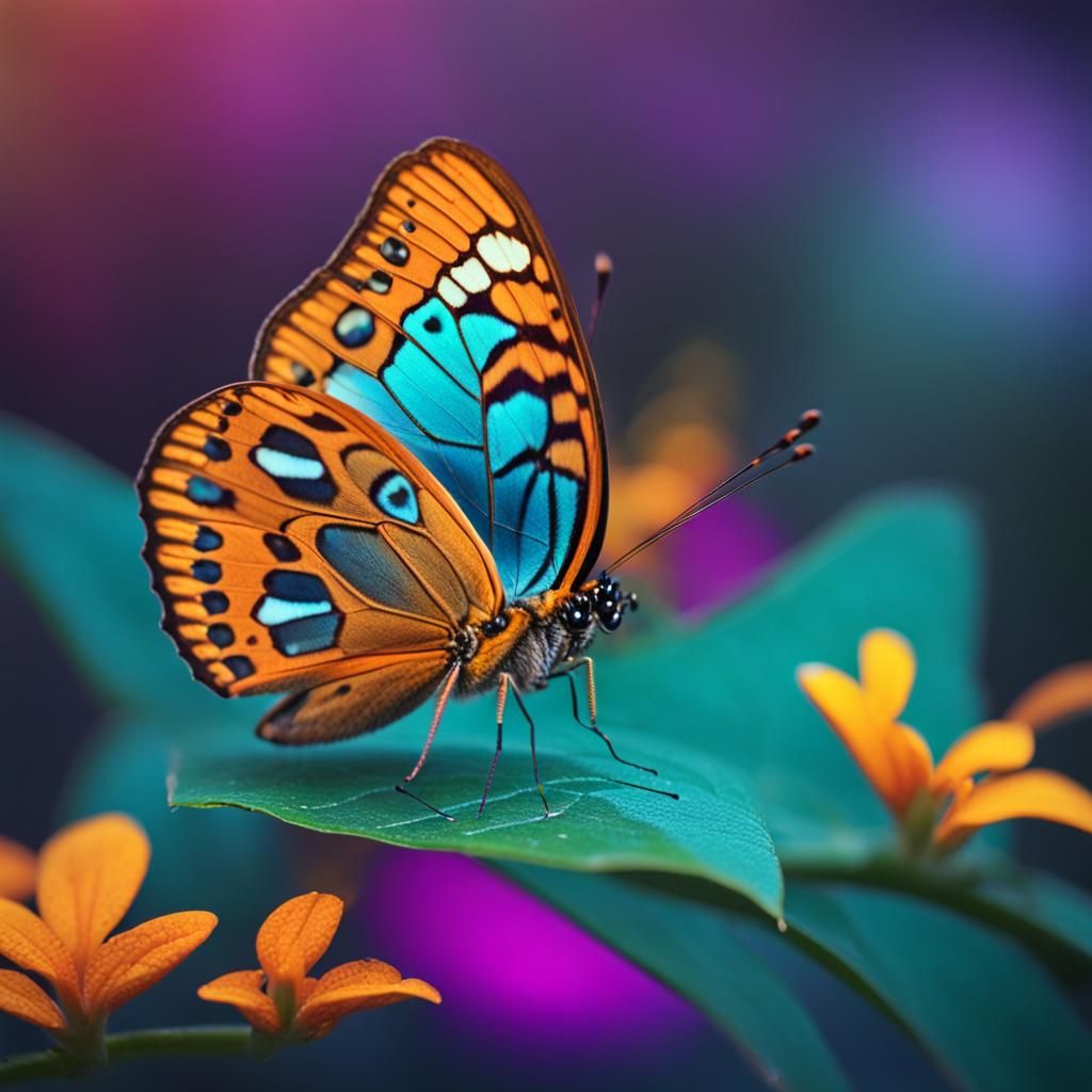 Colorful Butterfly on Leaf in Twilight, 4K