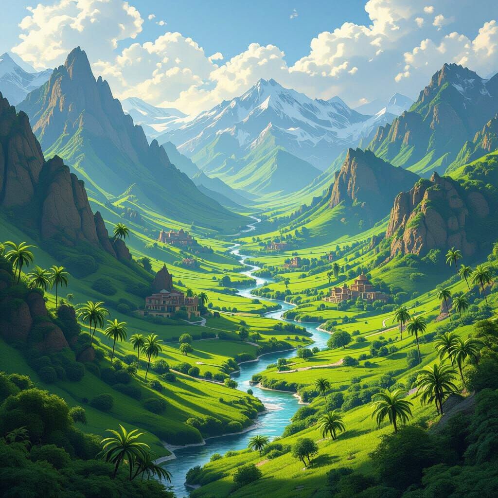 Lush Fantasy Map of Arabia in Digital Art Style