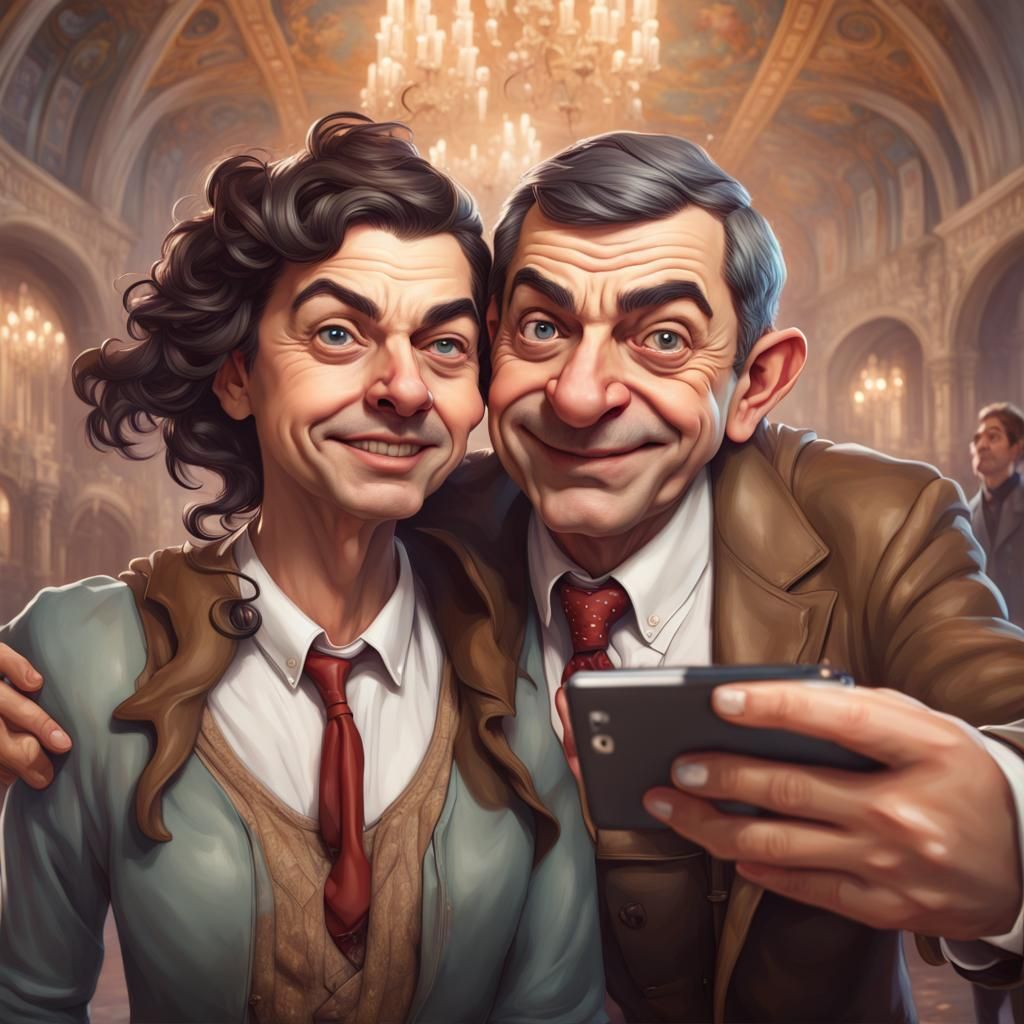 Mr. Bean Photobomb Selfie in Artstation Style