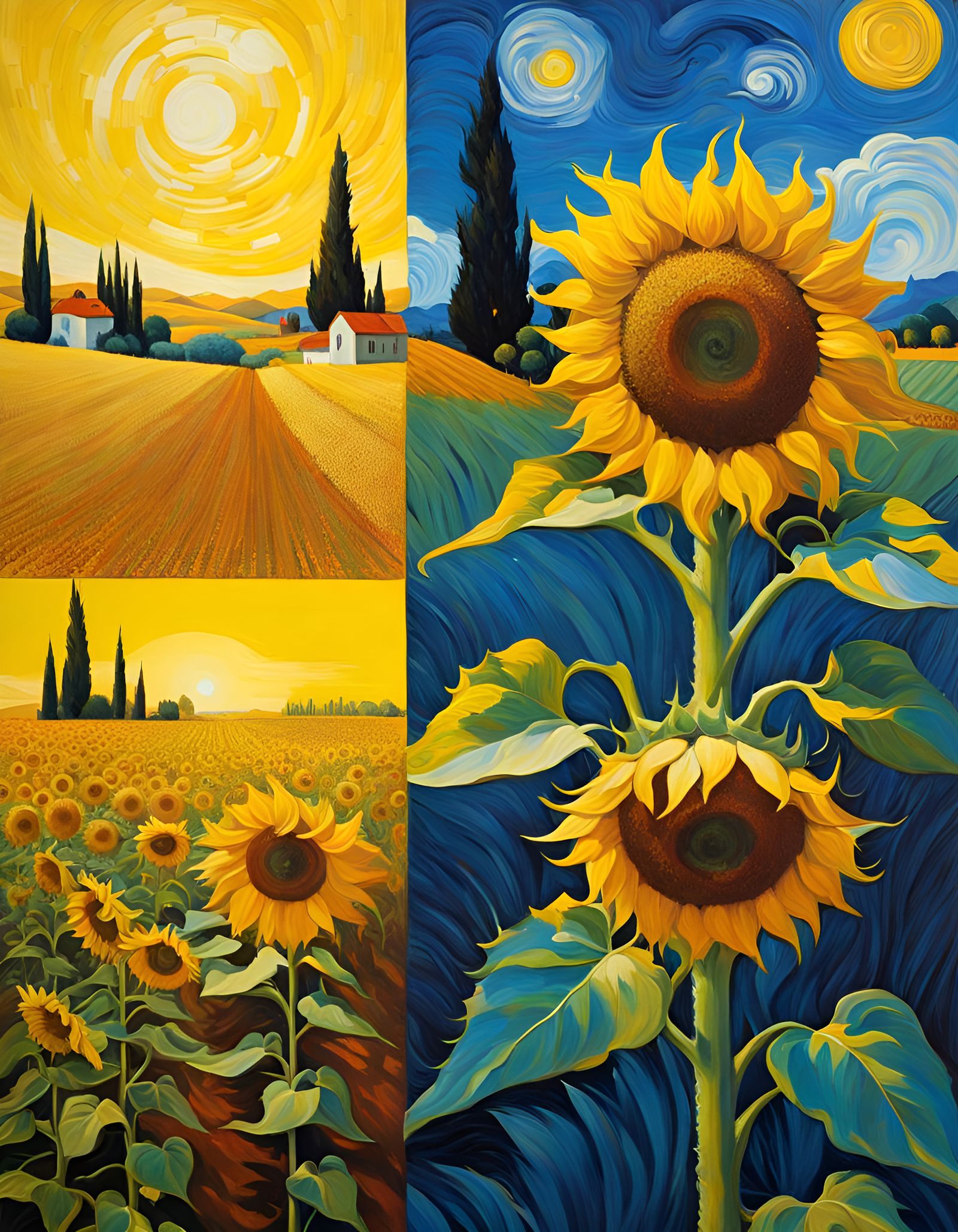 Surreal Sunflower People in Impressionistic Impasto Style