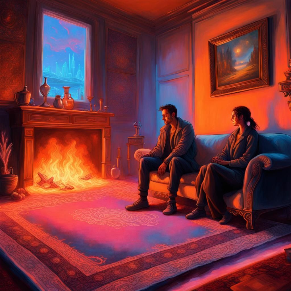 Lovers by Firelight on Turkish Carpet