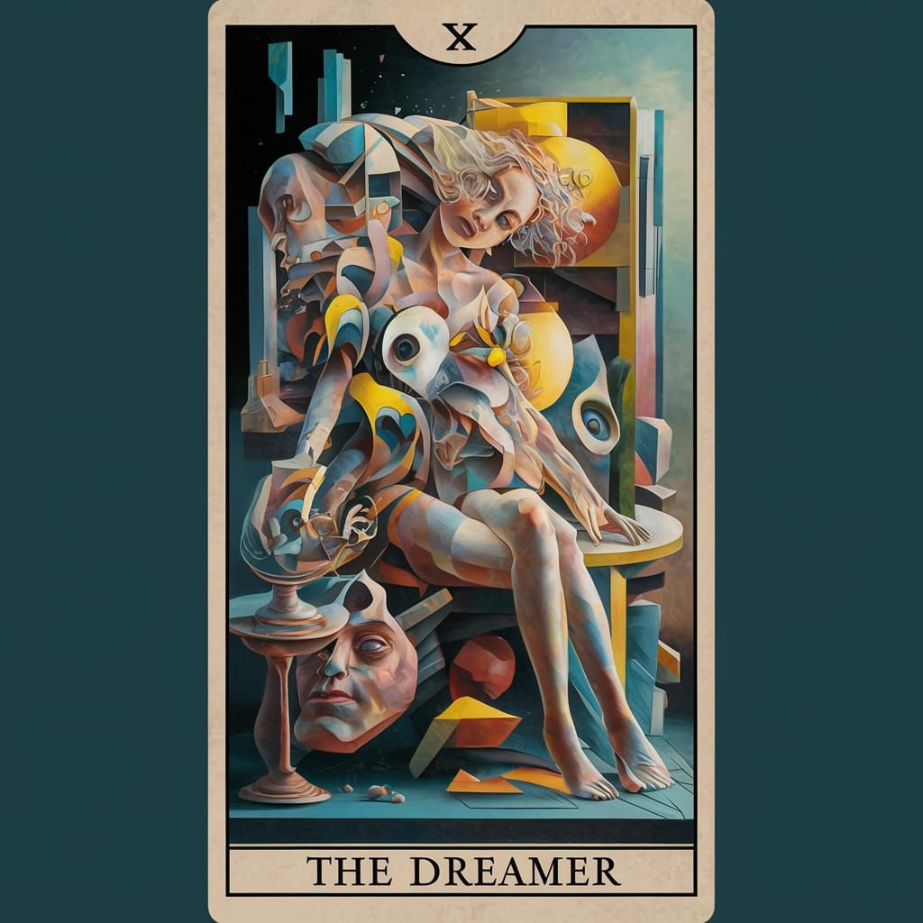 Cubist Tarot Card: The Dreamer in Picasso Style