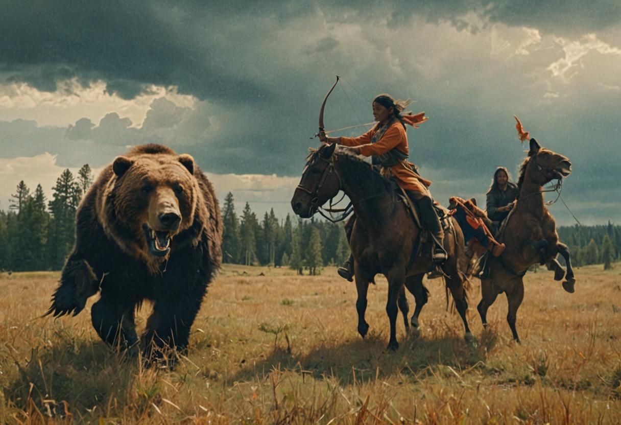 Native American Hunters in Dramatic Cinematic Scene