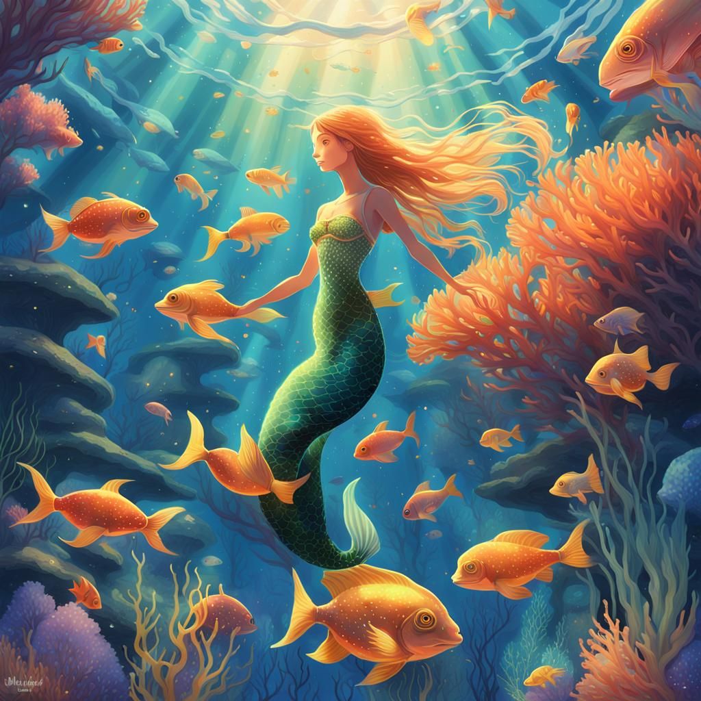 Mermaid in Coral Reef: Miyazaki Style