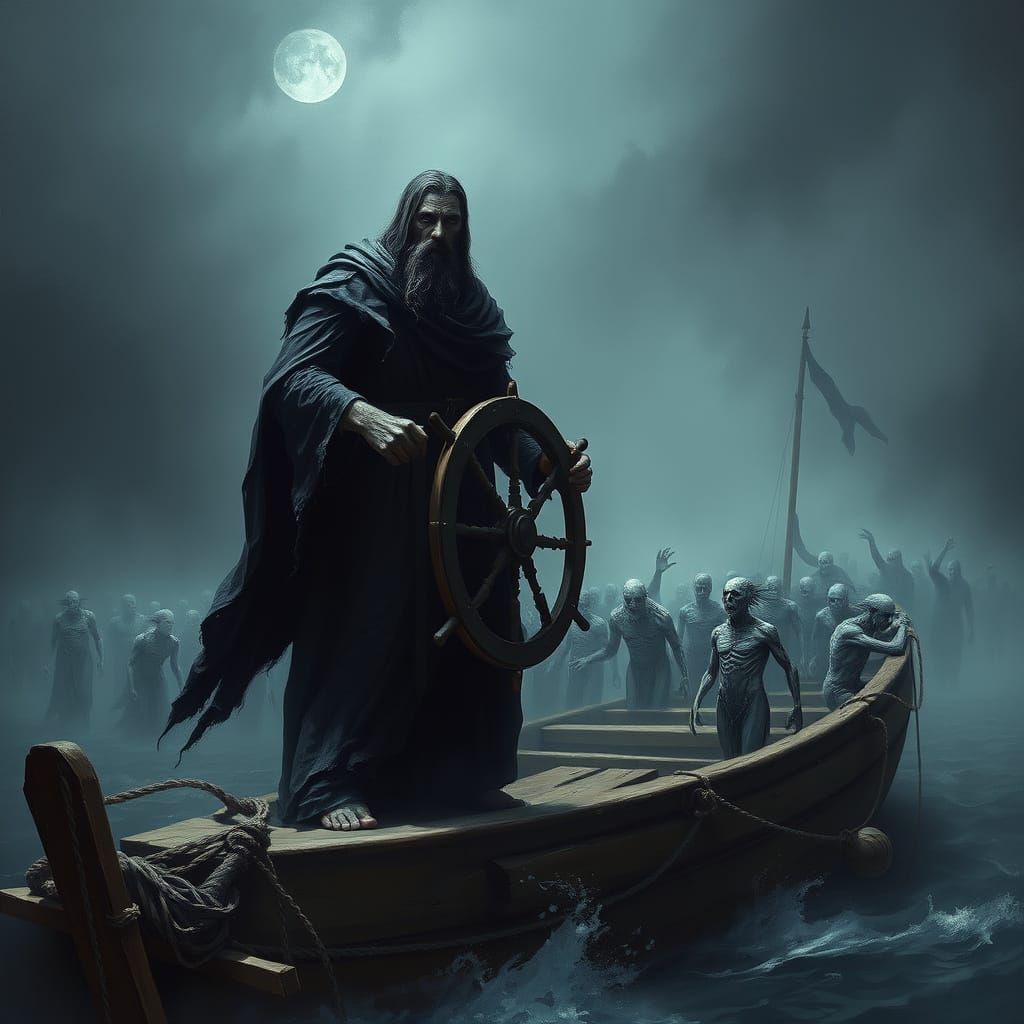 Charon, Ferryman of the River Styx, in a Haunting, Dreamlike...