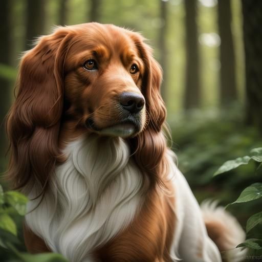 Detailed Irish Setter Portrait in Forest Light