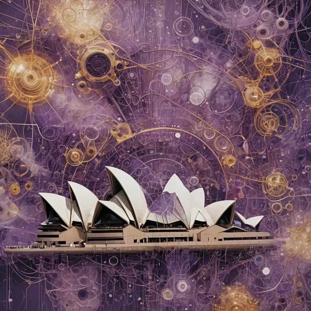 Abstract Sydney Opera House Quantum Entanglement Dreamscape