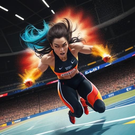 High-Definition Sports Photo of Athlete Sprinting in Stadium