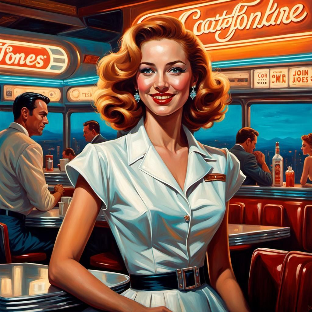 Retro Diner Portrait with Colorful Vista
