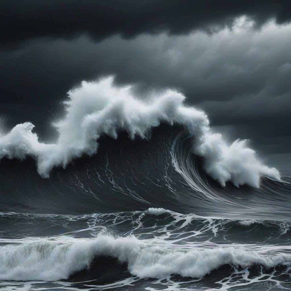 Dark Ocean Storm in a Thunderous Night