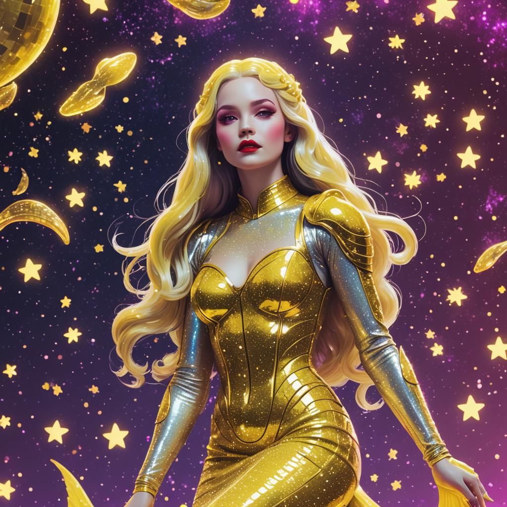 Snow White Space Mermaid with Synthwave Neon Style