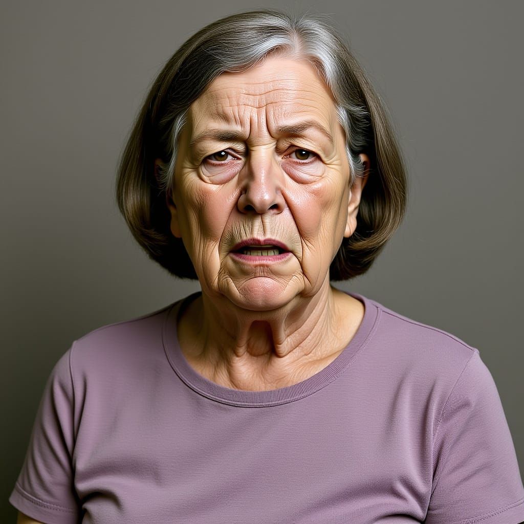 AI Portrait: Scowling Woman with Unique Stature