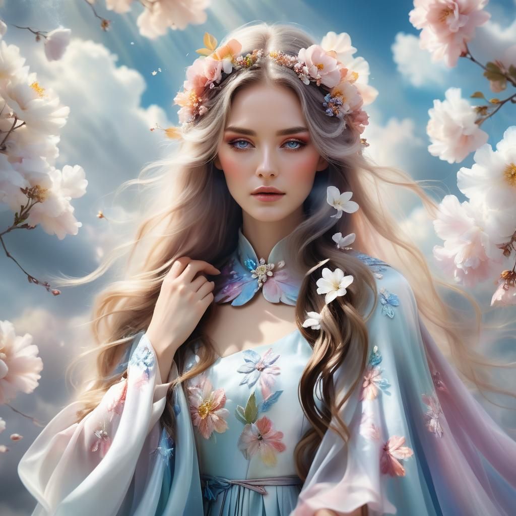 Ethereal Woman Creates Flowers in a Fantasy Portrait