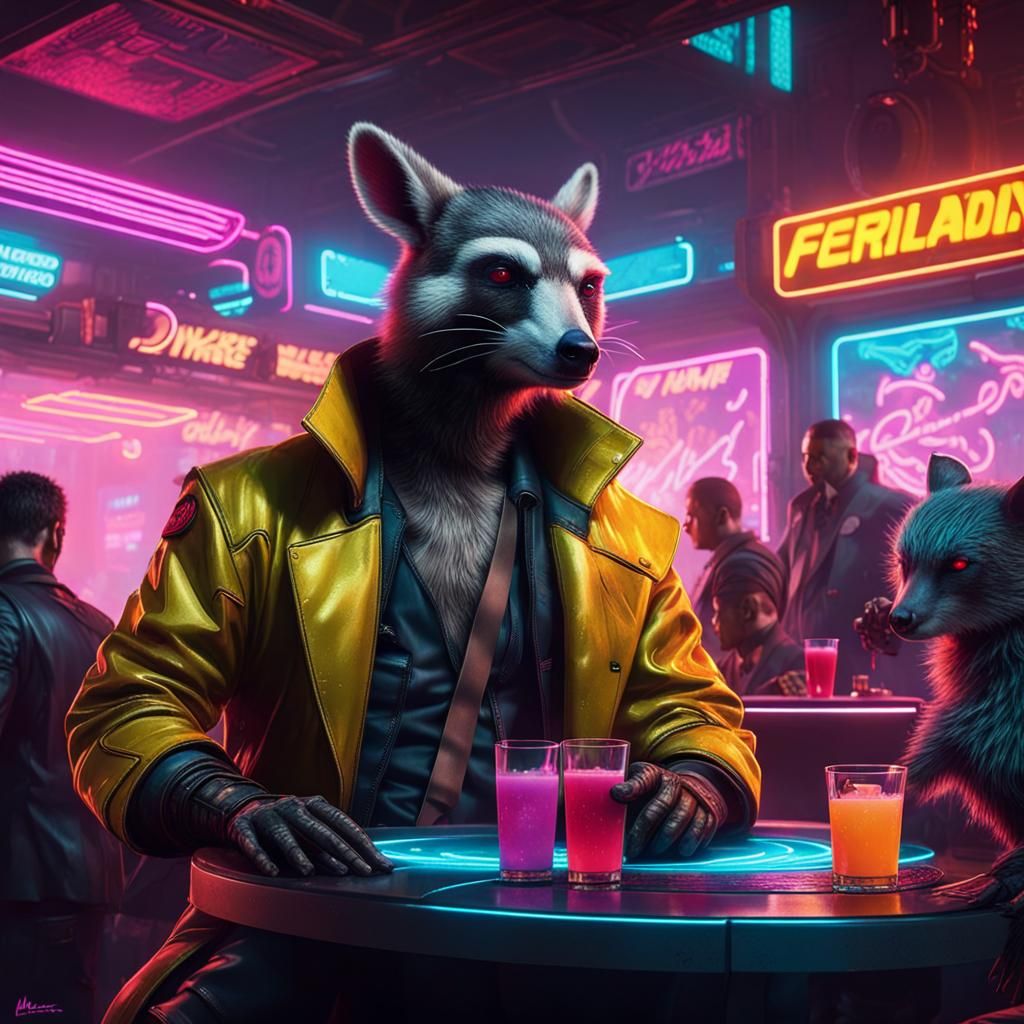 Animals Celebrate Holiday in Cyberpunk Jungle