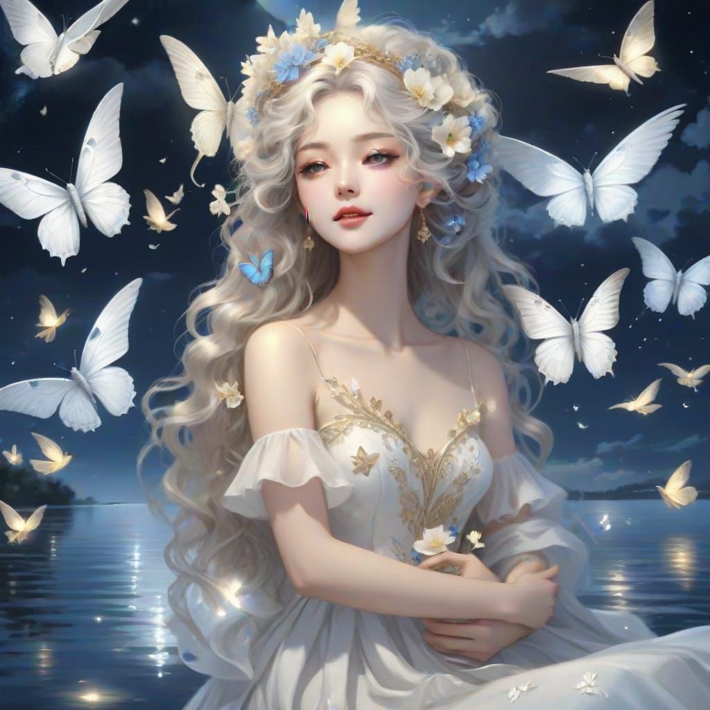 Moonlit Sonata: Surreal Harpist in Night Sky