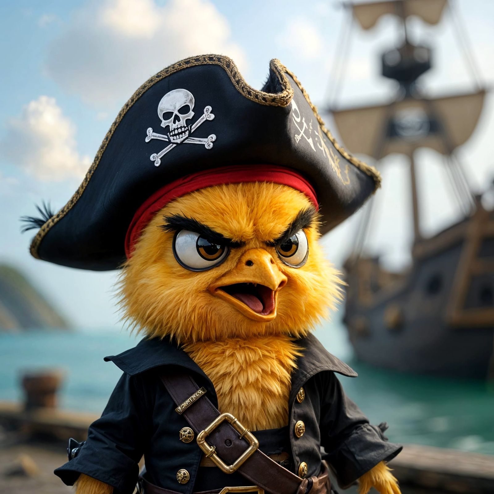 Angry Chick Pirate with Jolly Roger