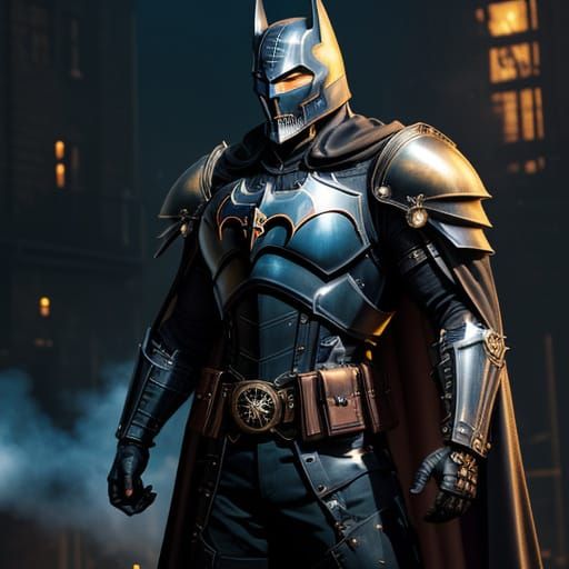 Medieval Knight Steampunk Hero in Dark Gotham