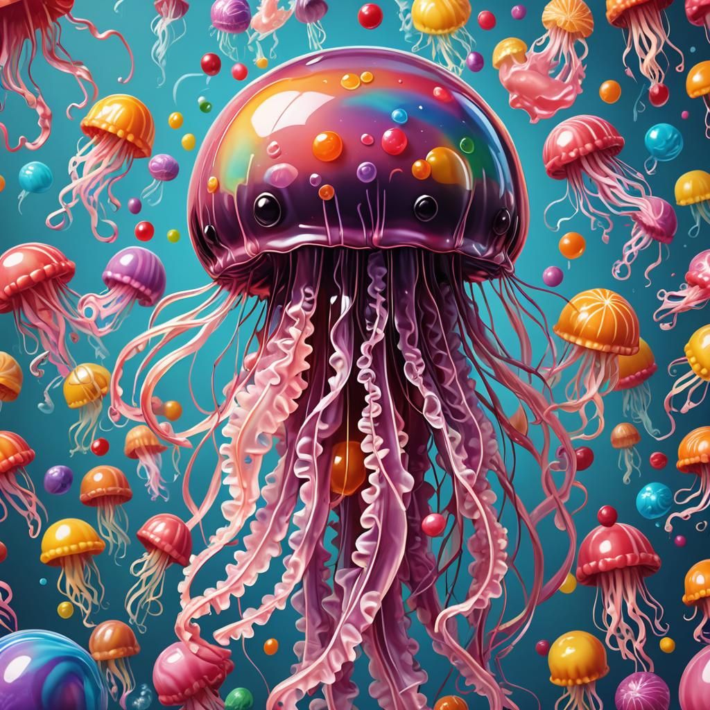 Candy Jellyfish Spraying Paint: Hyperrealistic Digital Illus...
