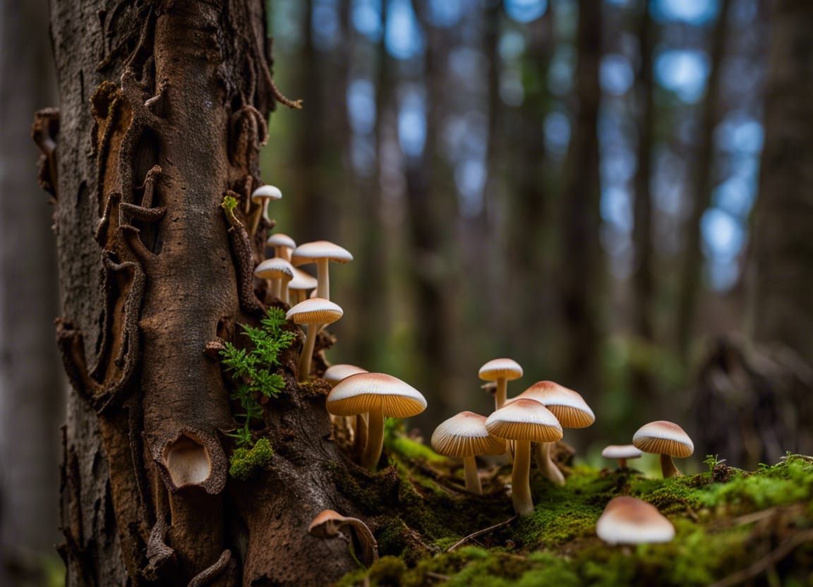 Mycena Haematopus Mushrooms in Bioluminescent Macro Photogra...