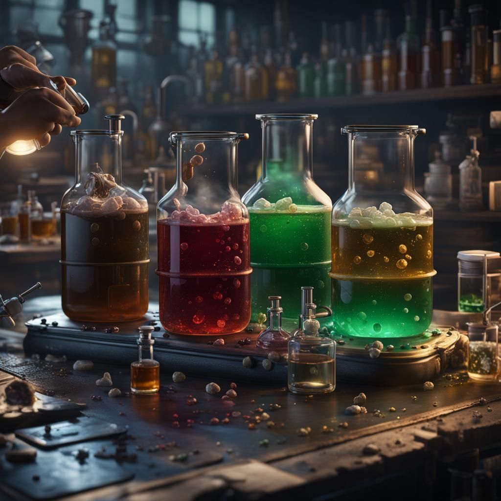 Laboratory with Beakers in Detailed Matte Painting