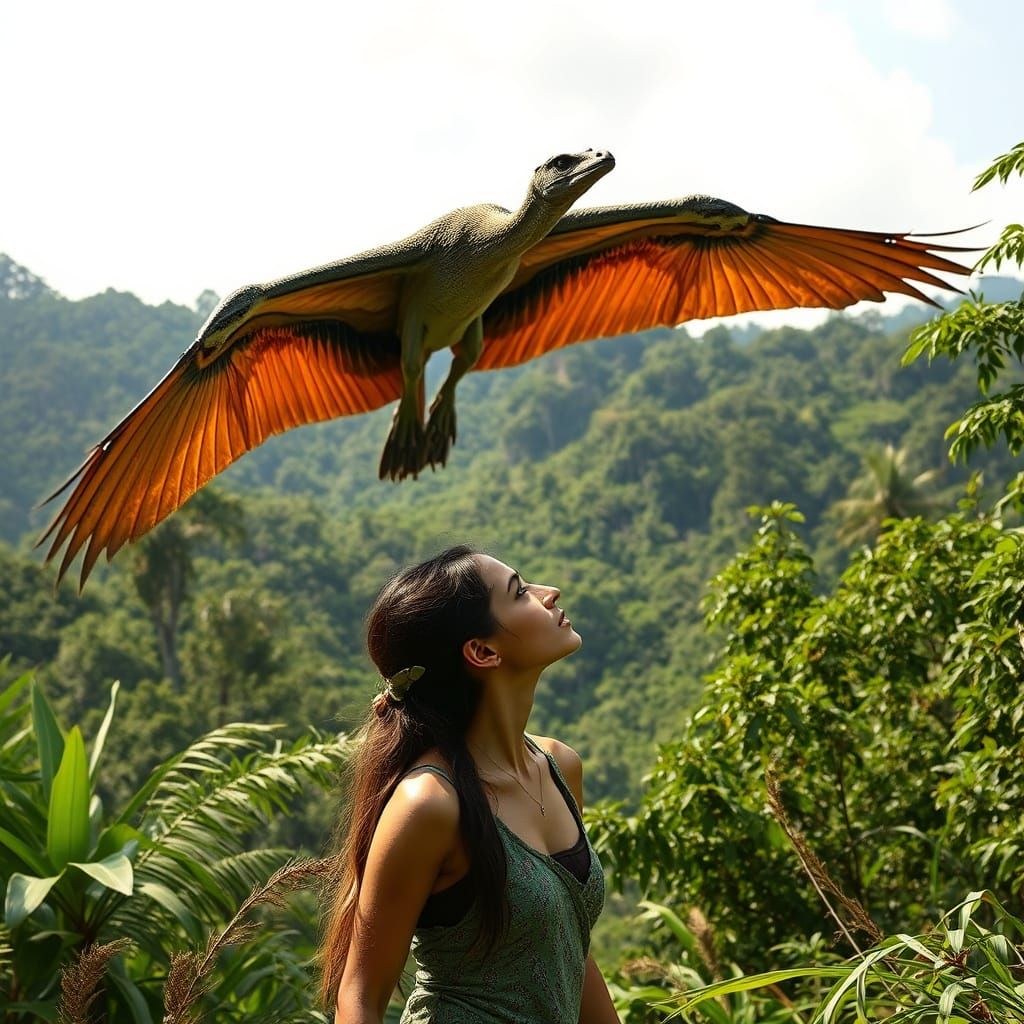 Cryptozoologist and Pterodactyl in African Jungle
