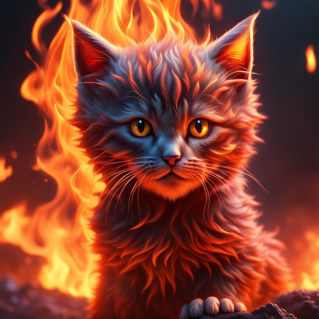Fiery Kitten: Fantasy Concept Art in 8k