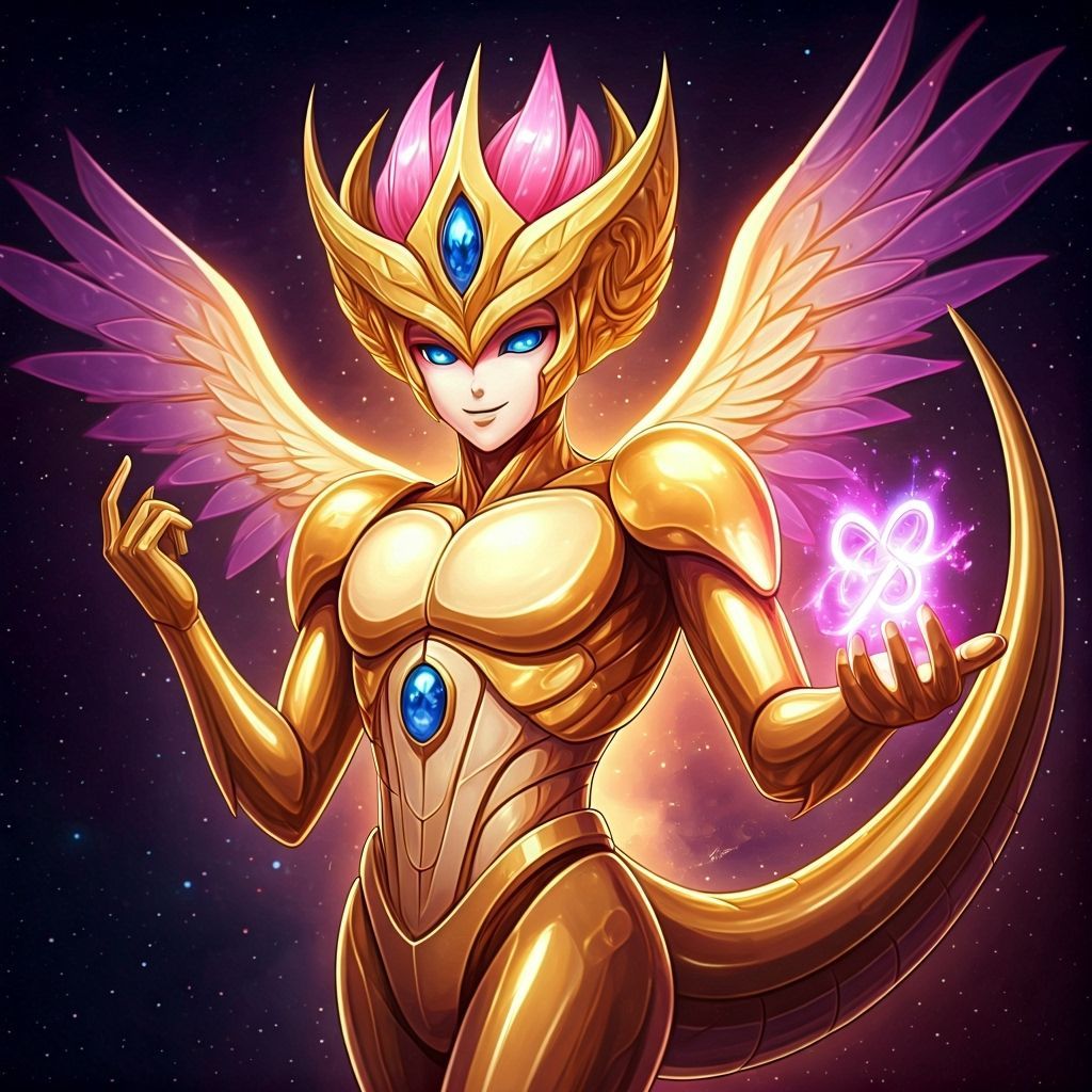 Joyful Android Alien Floating in Space