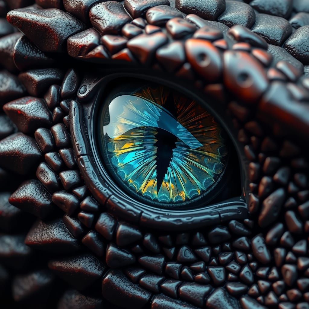Detailed Dragon Eye Reflecting Fiery Power