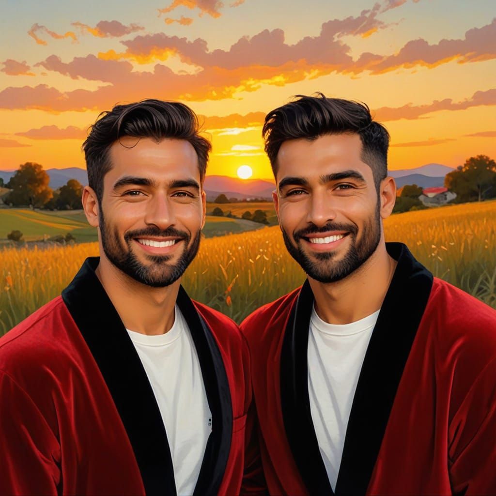 Impasto Portrait of a Happy Male Couple